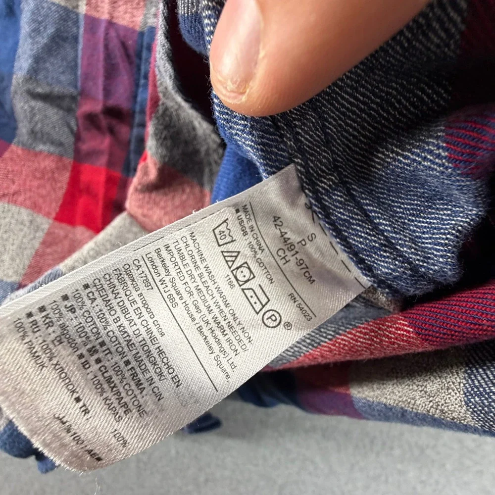Banana Republic Mens Grant Fit Luxe Flannel Plaid Button Down Shirt Red Blue S